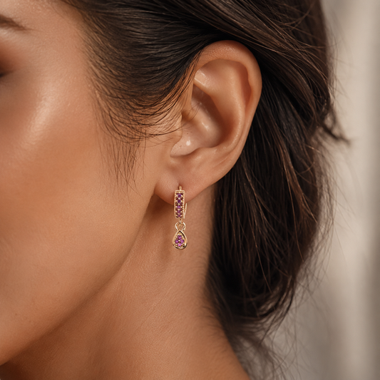 Kashish - Ruby Stone Teardrop Huggie Earrings for Women