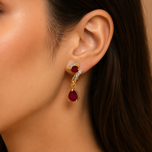 Kashish Gold-Tone White Crystal Diamond-Shaped Drop Earrings
