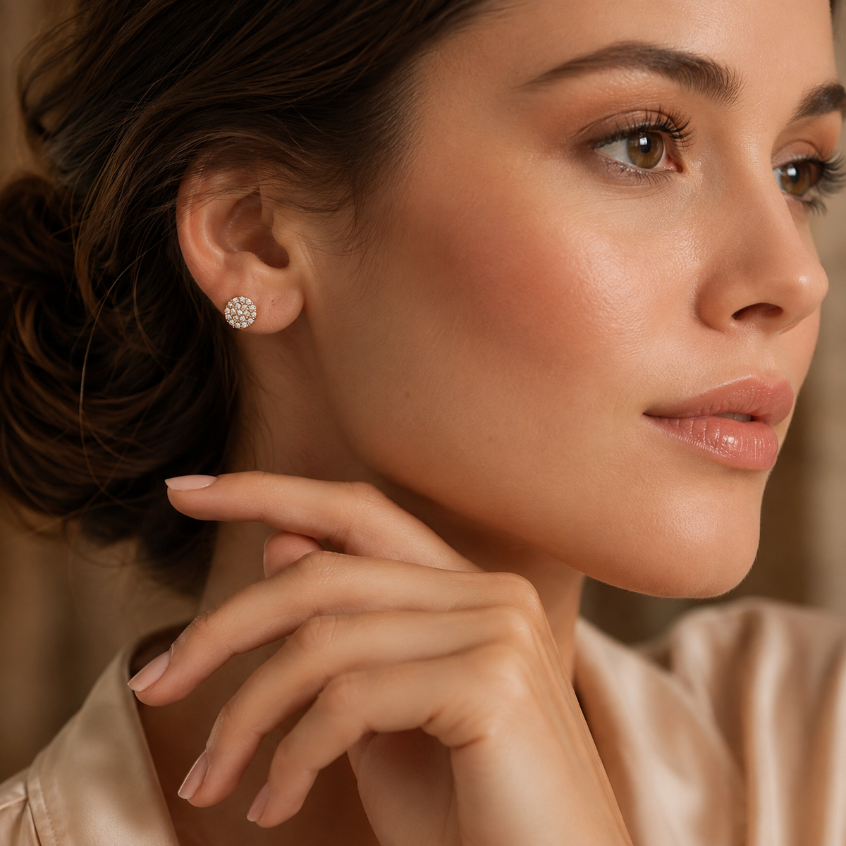 Kashish - White Crystal Round Stud Earrings for Women – Gold Tone