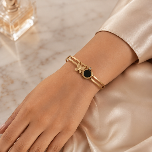 Kashish Black Stone & Butterfly Gold Bracelet for Women