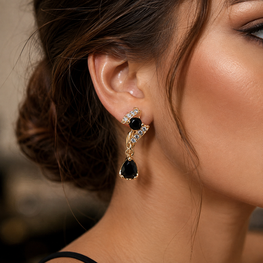 Kashish - Black Stone Crystal Drop Earrings for Women