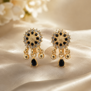 Kashish - Black Stone Crystal Drop Earrings for Women