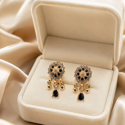 Kashish - Black Stone Crystal Drop Earrings for Women