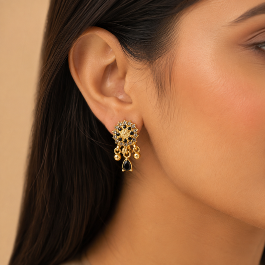 Kashish - Black Stone Crystal Drop Earrings for Women
