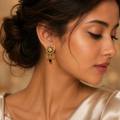 Kashish - Black Stone Crystal Drop Earrings for Women