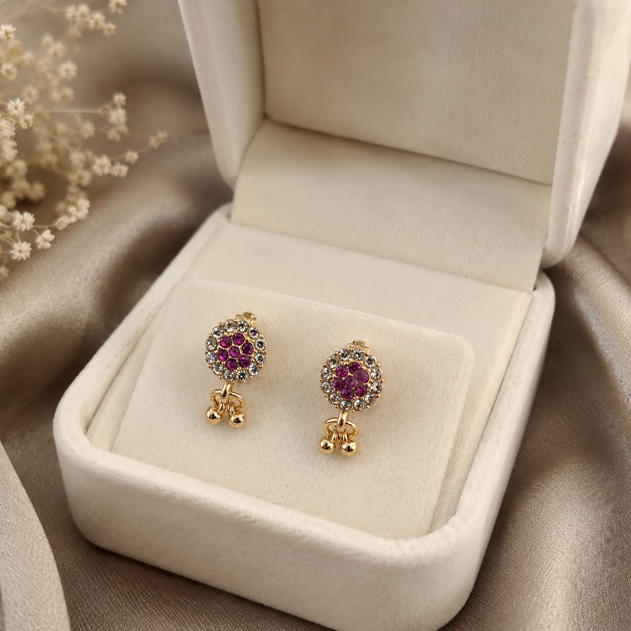 Kashish - Ruby & White Crystal Stud Drop Earrings for Women