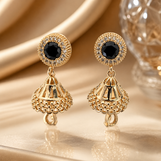 Kashish - Black Stone Jhumka Earrings for Women