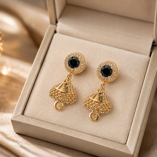 Kashish - Black Stone Jhumka Earrings for Women