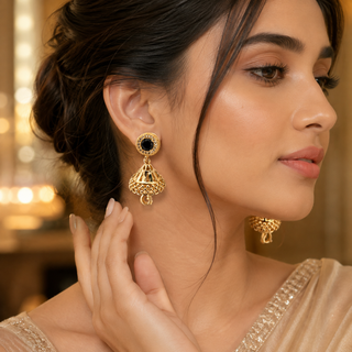 Kashish - Black Stone Jhumka Earrings for Women