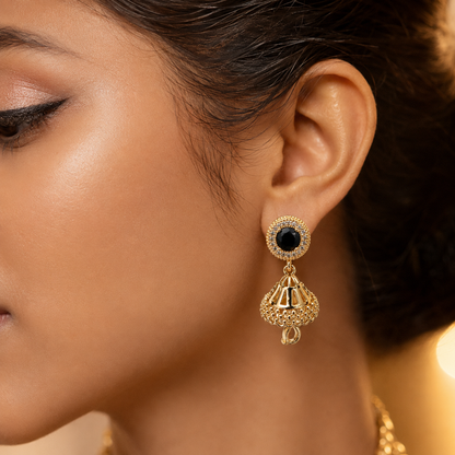 Kashish - Black Stone Jhumka Earrings for Women