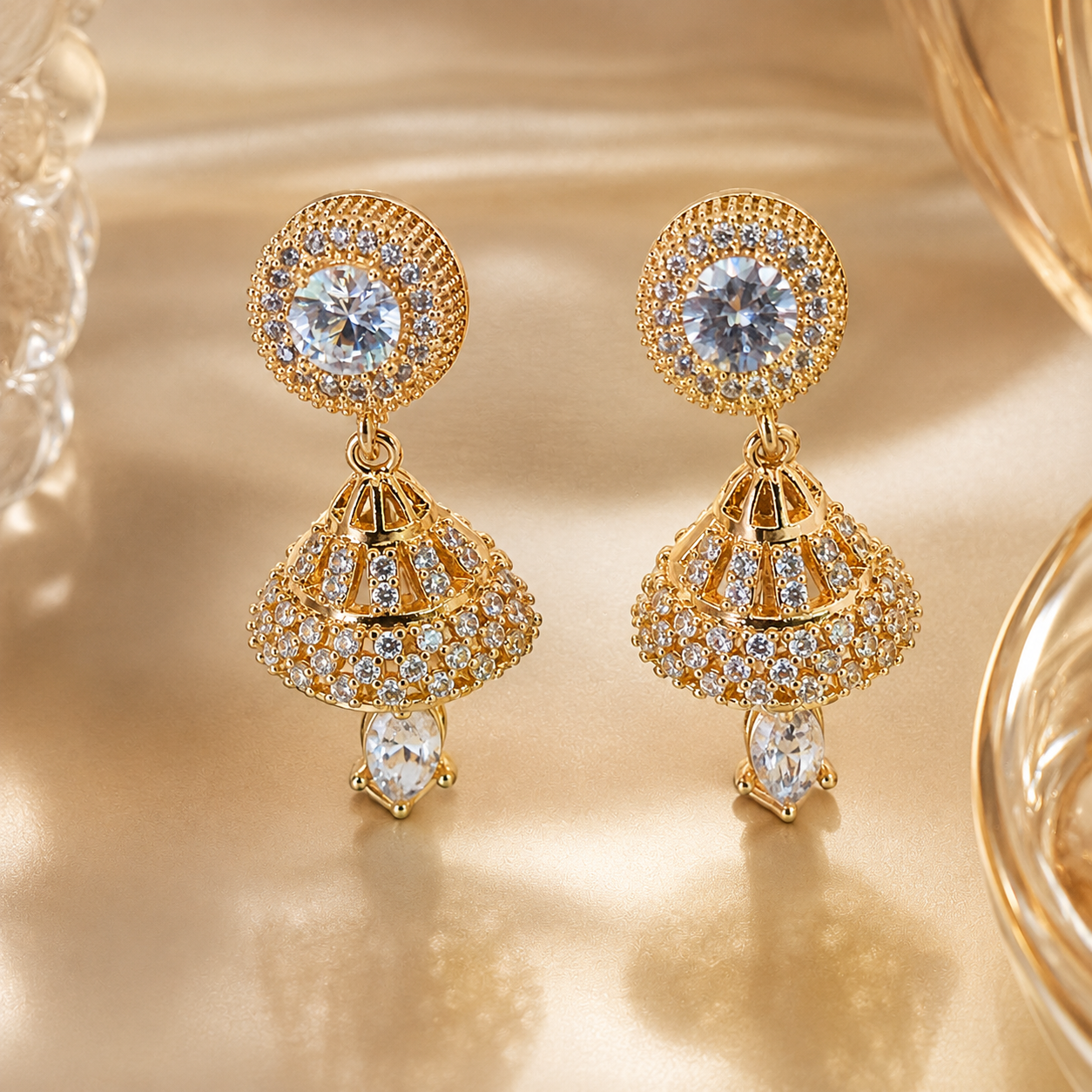 Kashish - White Crystal Jhumka Earrings for Women