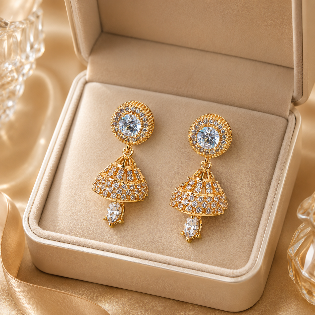 Kashish - White Crystal Jhumka Earrings for Women