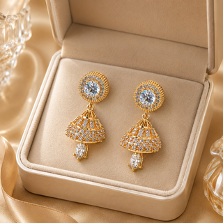 Kashish - White Crystal Jhumka Earrings for Women