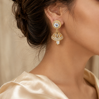 Kashish - White Crystal Jhumka Earrings for Women