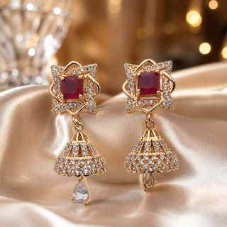 Kashish - Ruby Stone Crystal Jhumka Earrings for Women