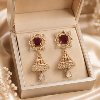 Kashish - Ruby Stone Crystal Jhumka Earrings for Women