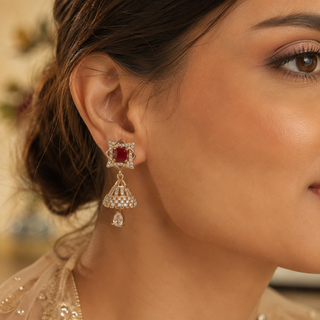 Kashish - Ruby Stone Crystal Jhumka Earrings for Women