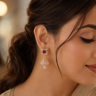 Kashish - Ruby Stone Crystal Jhumka Earrings for Women