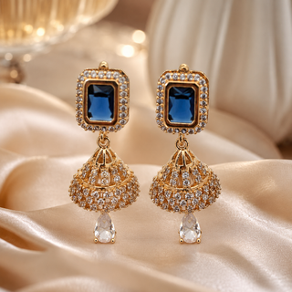 Kashish - Blue Stone Crystal Jhumka Earrings for Women