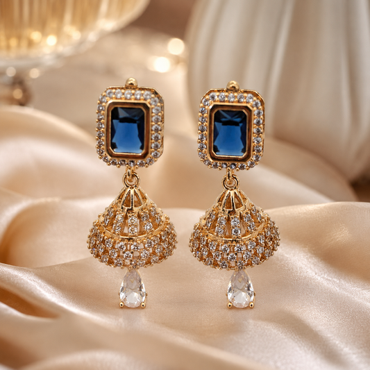 Kashish - Blue Stone Crystal Jhumka Earrings for Women