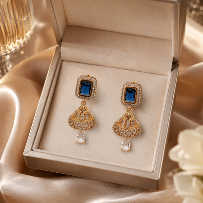 Kashish - Blue Stone Crystal Jhumka Earrings for Women