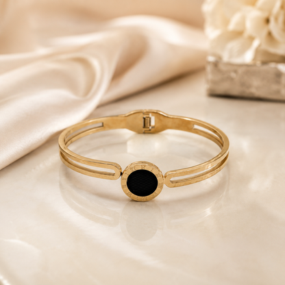Kashish - Stainless Steel Black Roman Dial Openable Bracelet for Women