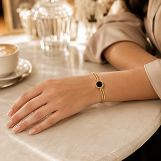 Kashish - Stainless Steel Black Roman Dial Openable Bracelet for Women