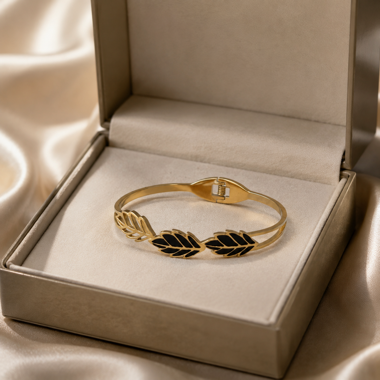 Kashish - Stainless Steel Black Leaf Openable Bracelet for Women