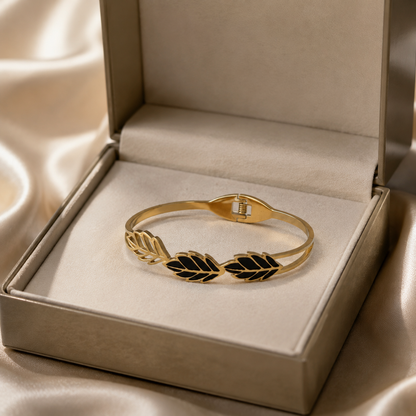 Kashish - Stainless Steel Black Leaf Openable Bracelet for Women