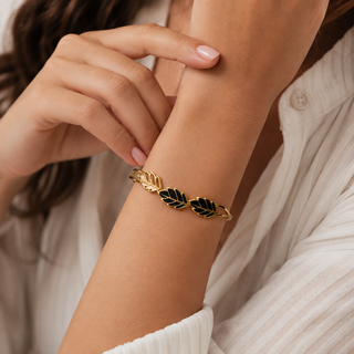 Kashish - Stainless Steel Black Leaf Openable Bracelet for Women