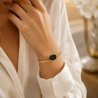 Kashish - Stainless Steel Black Dial Openable Bracelet for Women