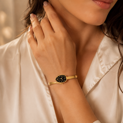 Kashish - Stainless Steel Black Dial Openable Bracelet for Women