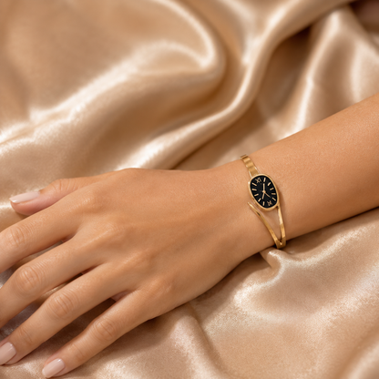 Kashish - Stainless Steel Black Dial Openable Bracelet for Women