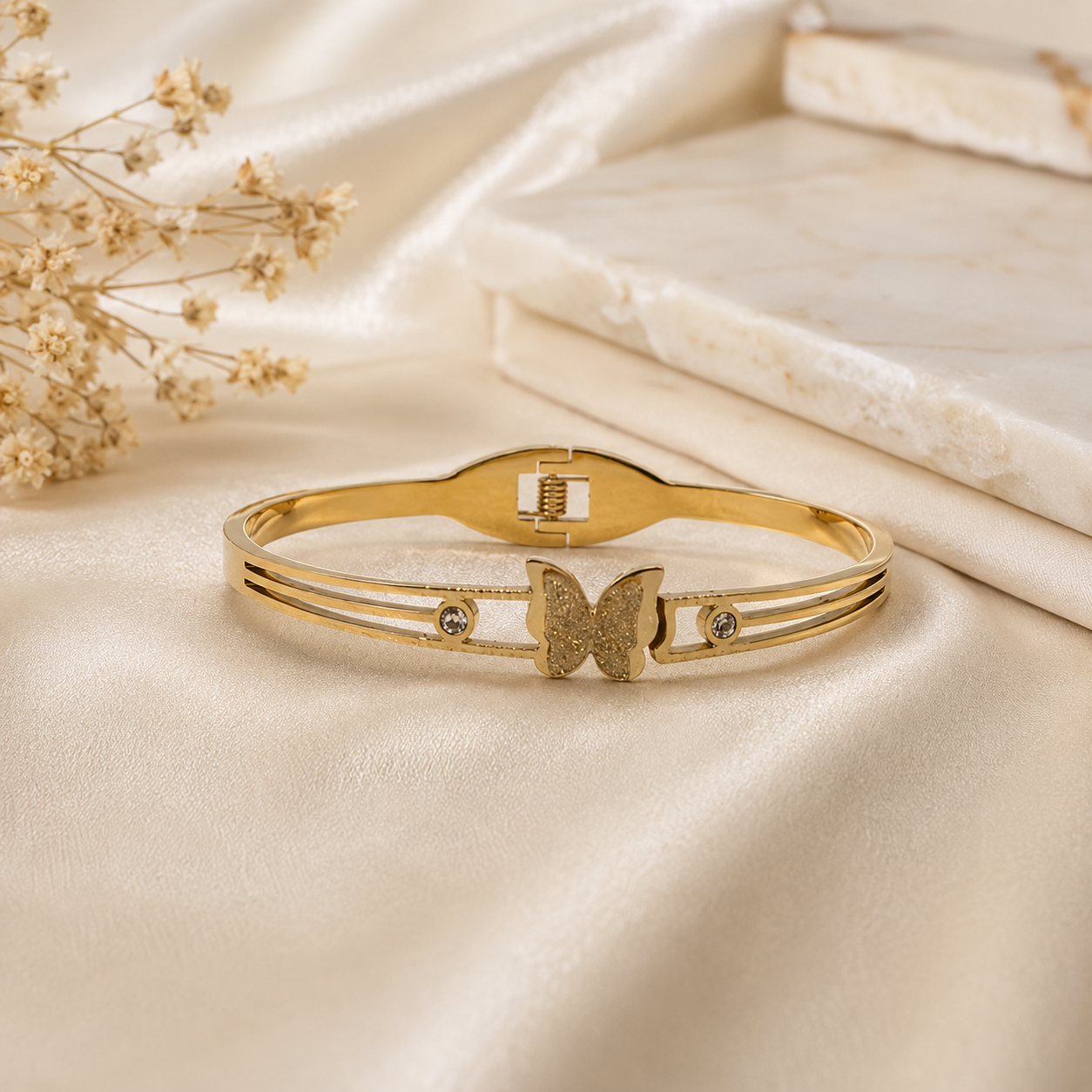 Kashish - Stainless Steel Butterfly Crystal Openable Bracelet for Women