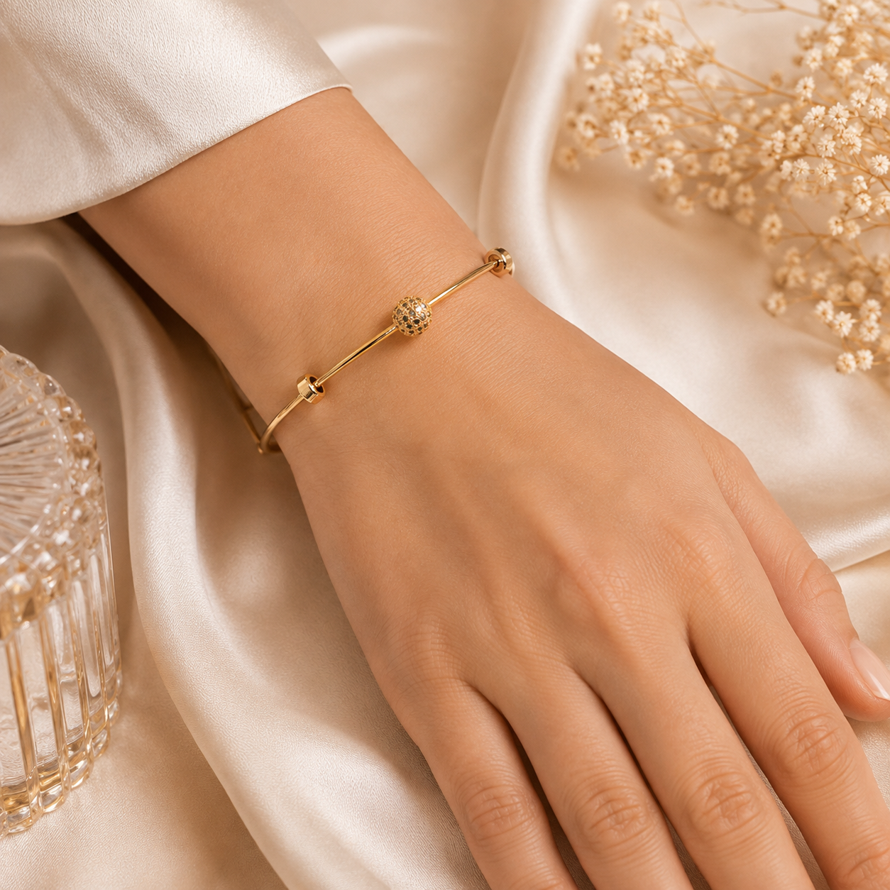 Kashish - Textured Ball Adjustable Bangle Bracelet for Women