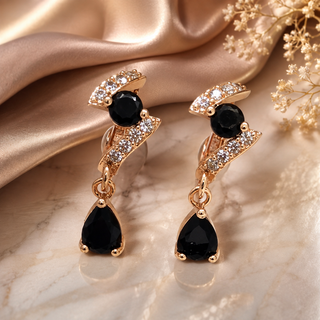 Kashish - Black Stone Crystal Drop Earrings for Women
