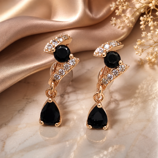 Kashish - Black Stone Crystal Drop Earrings for Women