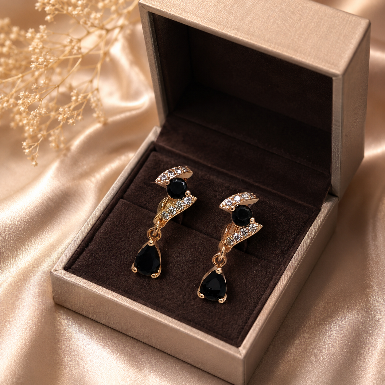 Kashish - Black Stone Crystal Drop Earrings for Women