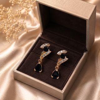 Kashish - Black Stone Crystal Drop Earrings for Women