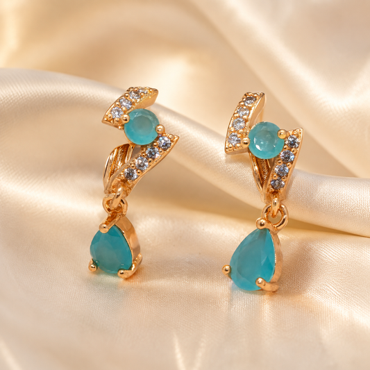 Kashish - Aqua Blue Stone Crystal Drop Earrings for Women