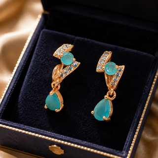 Kashish - Aqua Blue Stone Crystal Drop Earrings for Women