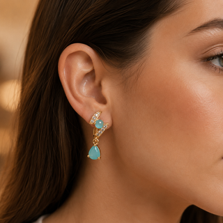 Kashish - Aqua Blue Stone Crystal Drop Earrings for Women