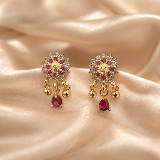 Kashish - Ruby Crystal Floral Drop Earrings for Women