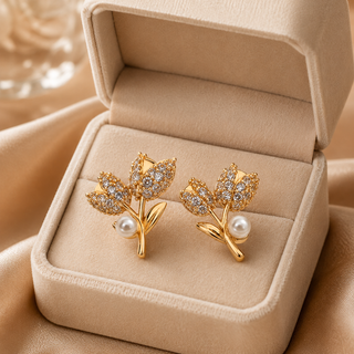 Kashish - Floral Pearl & White Crystal Earrings for Women
