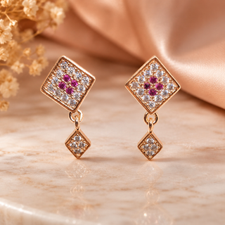 Kashish China Gold Ruby & White Crystal Diamond Drop Earrings for Women