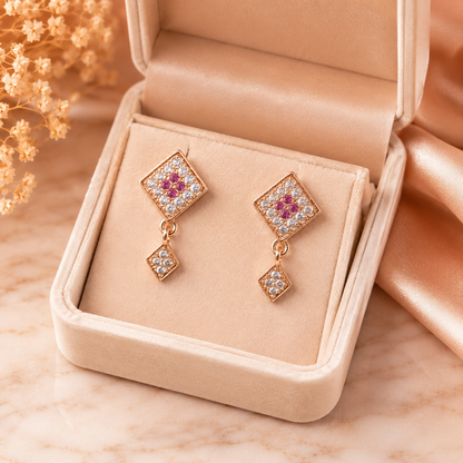Kashish China Gold Ruby & White Crystal Diamond Drop Earrings for Women