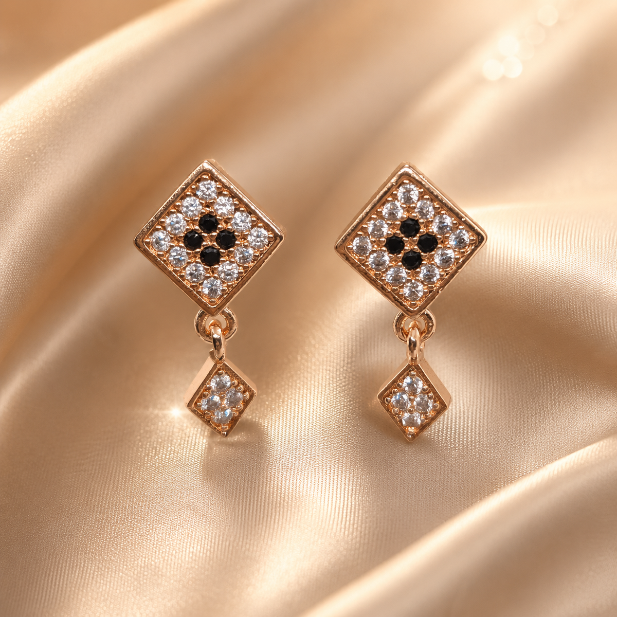 Kashish China Gold Black & White Crystal Diamond Drop Earrings