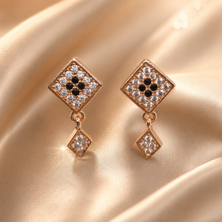 Kashish China Gold Black & White Crystal Diamond Drop Earrings