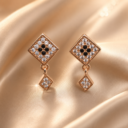Kashish China Gold Black & White Crystal Diamond Drop Earrings