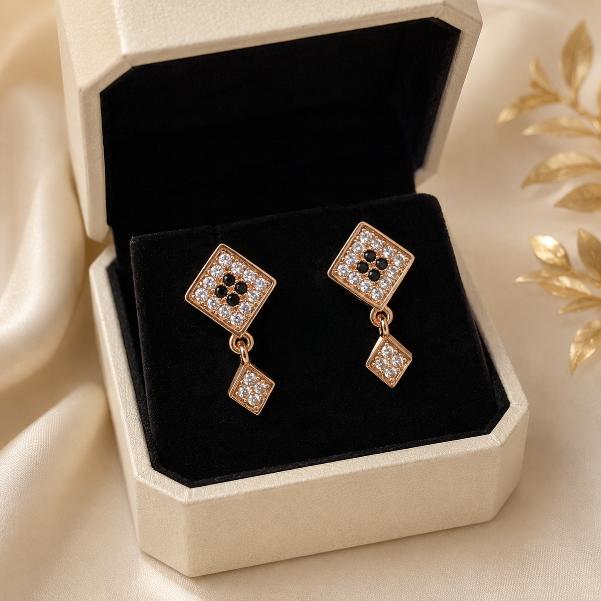 Kashish China Gold Black & White Crystal Diamond Drop Earrings